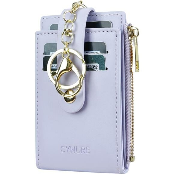 RFID blocking leather card holder slim zipper keychain wallet with ID window - Picture 6 of 8